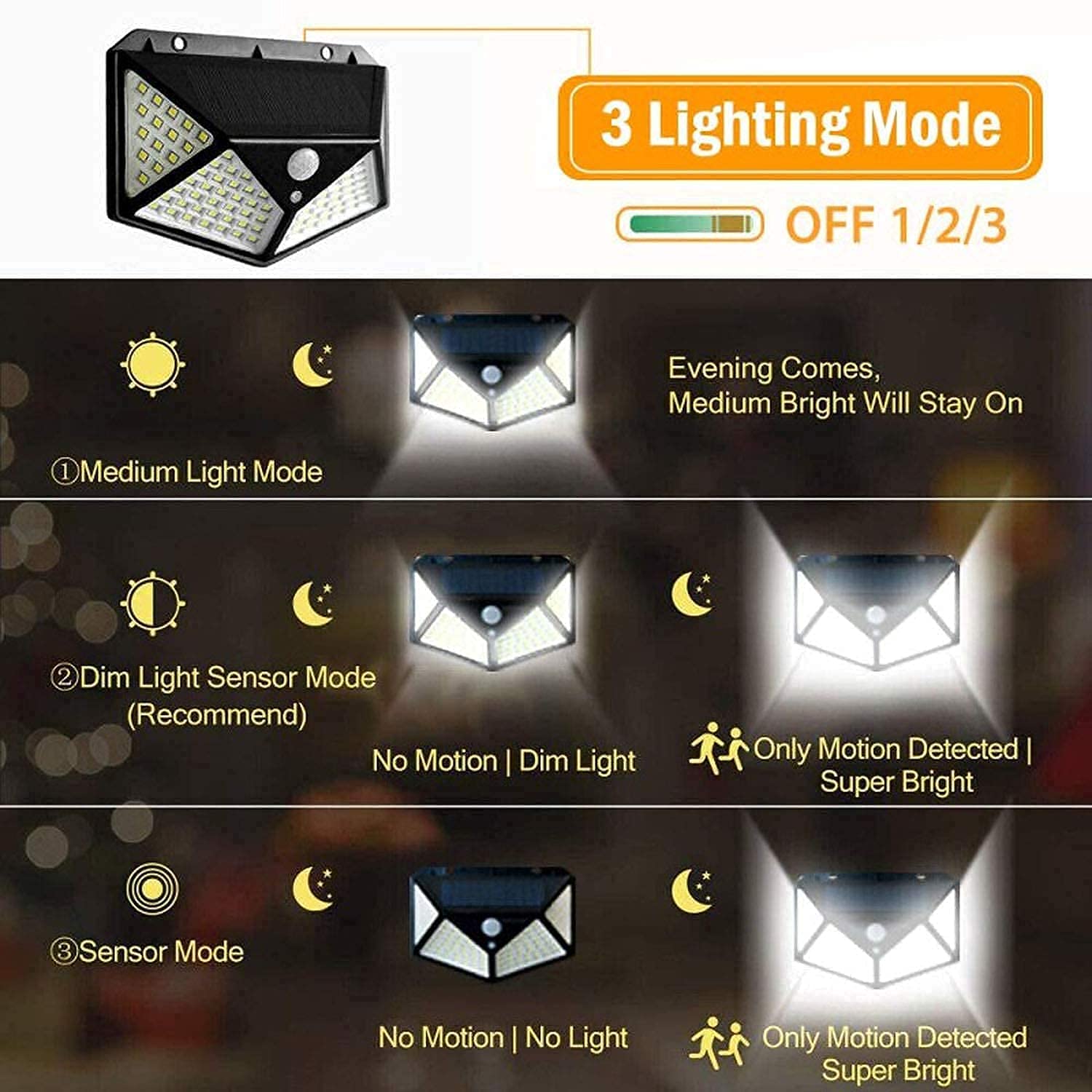 LAMPARA SOLAR IMPERMEABLE CON SENSOR